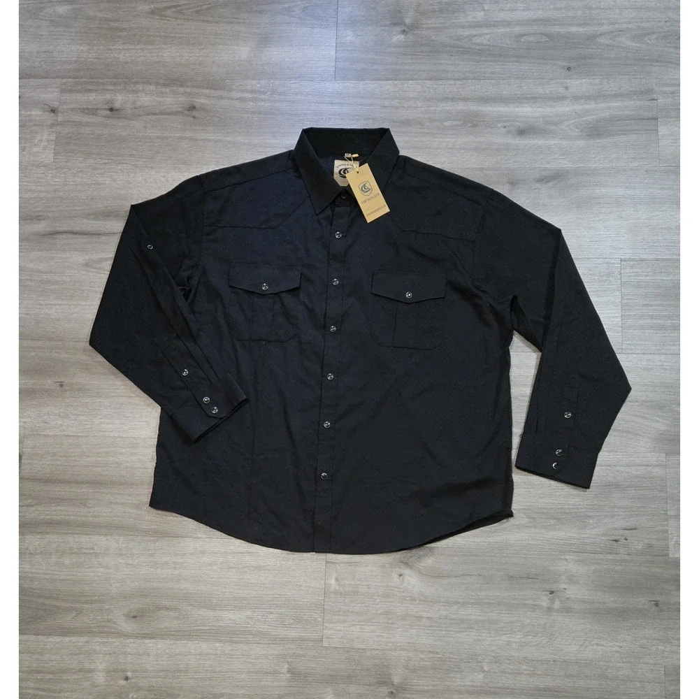 Coevals Club Pearl Snap Shirt Men 2XL Black L/S Roll Tab Sleeve Western NWT